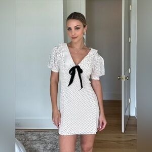 new Reformation Kaylia collared polka dot mini dress in Allegra print